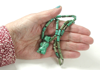 turquoise tube bead necklace with bear 21 inches long