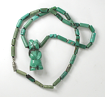 turquoise tube bead necklace with bear 21 inches long