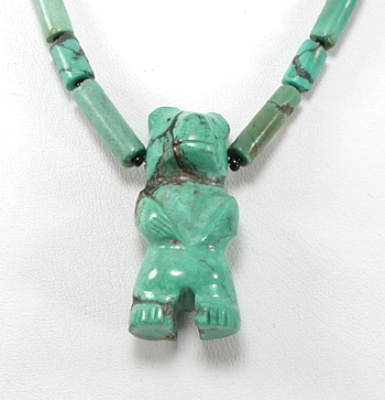 turquoise tube bead necklace with bear 21 inches long