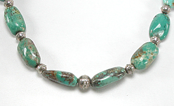 turquoise bead necklace with olive shell heishi 24 inches long