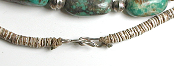 turquoise bead necklace with olive shell heishi 24 inches long