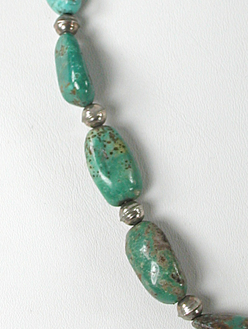 turquoise bead necklace with olive shell heishi 24 inches long