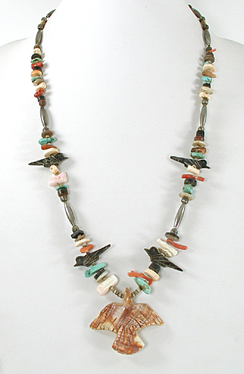 colorful treasure necklace with birds 26 inches long