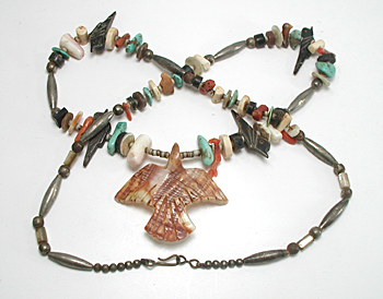 colorful treasure necklace with birds 26 inches long