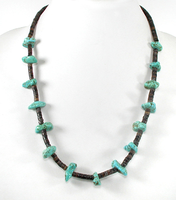  Turquoise Nugget and Heishi Necklace 23 inches long