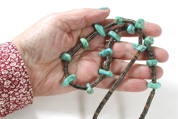  Turquoise Nugget and Heishi Necklace 23 inches long