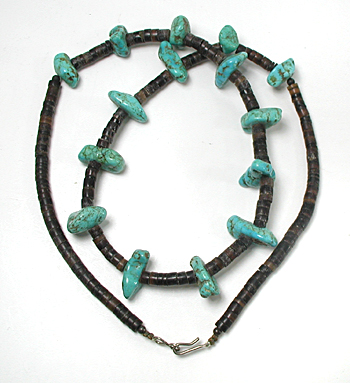  Turquoise Nugget and Heishi Necklace 23 inches long