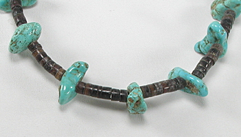  Turquoise Nugget and Heishi Necklace 23 inches long