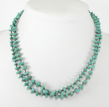2-strand Turquoise Nugget and Olive Shell Heishi Necklace 18 inches long