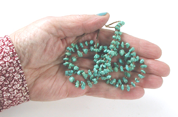 2-strand Turquoise Nugget and Olive Shell Heishi Necklace 18 inches long