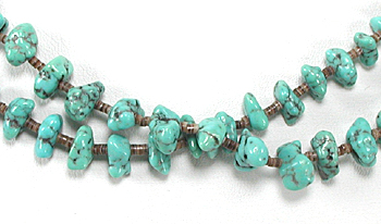 2-strand Turquoise Nugget and Olive Shell Heishi Necklace 18 inches long