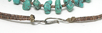 2-strand Turquoise Nugget and Olive Shell Heishi Necklace 18 inches long