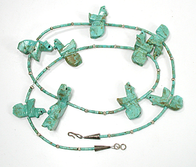 turquoise bears and turquoise heishi necklace 26 inches long