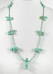 turquoise bears and turquoise heishi necklace 26 inches long