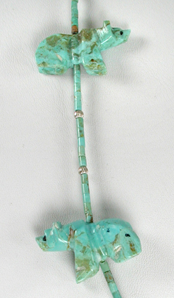 turquoise bears and turquoise heishi necklace 26 inches long