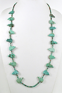 turquoise bears and turquoise heishi necklace 26 inches long