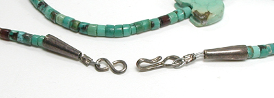 turquoise bears and turquoise heishi necklace 33 inches long