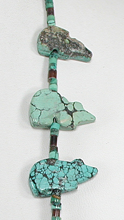 turquoise bears and turquoise heishi necklace 33 inches long
