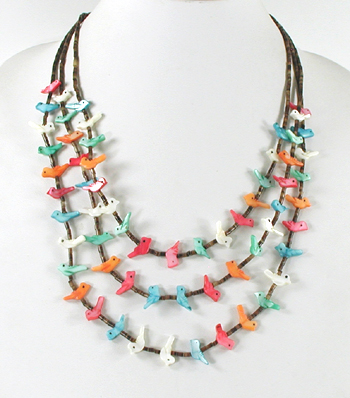 Three Strand Birds fetish necklace 21 inches long