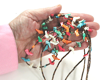 Three Strand Birds fetish necklace 21 inches long