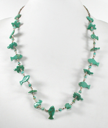 Turquoise Animal Necklace with shell heishi 25 1/2 inches long