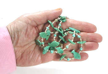 Turquoise Animal Necklace with shell heishi 25 1/2 inches long