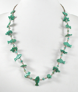 Turquoise Animal Necklace with shell heishi 25 1/2 inches long