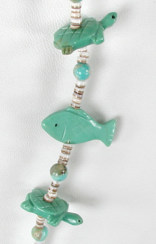 Turquoise Animal Necklace with shell heishi 25 1/2 inches long