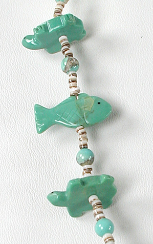 Turquoise Animal Necklace with shell heishi 25 1/2 inches long