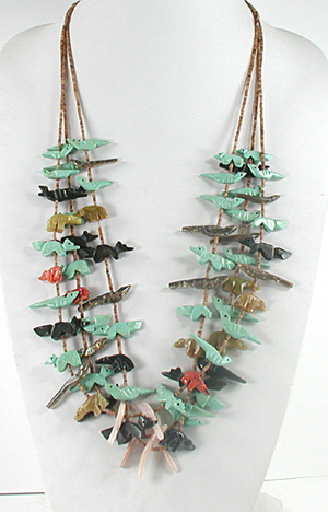 3-Strand Mixed Animal Necklace with shell heishi 25 1/2 inches long