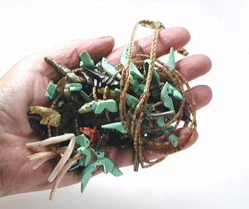 3-Strand Mixed Animal Necklace with shell heishi 25 1/2 inches long