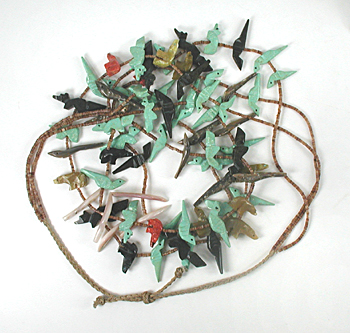 3-Strand Mixed Animal Necklace with shell heishi 25 1/2 inches long