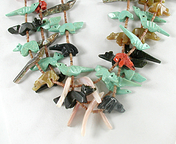 3-Strand Mixed Animal Necklace with shell heishi 25 1/2 inches long
