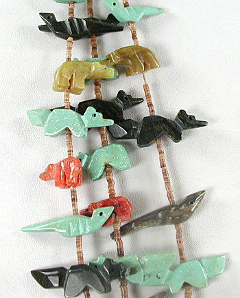 3-Strand Mixed Animal Necklace with shell heishi 25 1/2 inches long