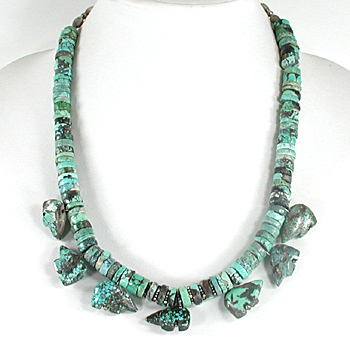 turquoise bears and heishi necklace 22 inches long