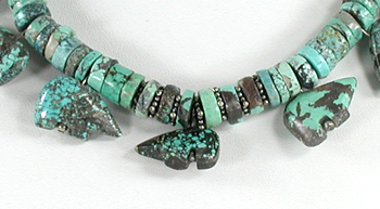 turquoise bears and heishi necklace 22 inches long