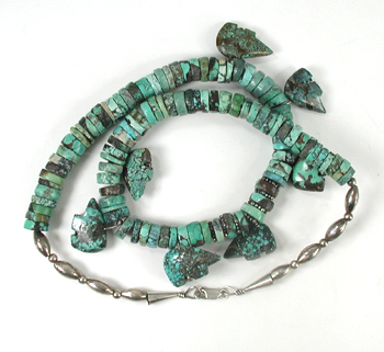 turquoise bears and heishi necklace 22 inches long