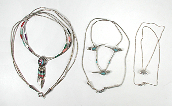 lot of two single-strand and one 3-strand Necklace with bear, birds, inlay and dangles