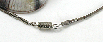 16 inch long heishi necklace with inlay shell pendant