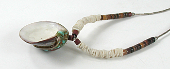 16 inch long heishi necklace with inlay shell pendant