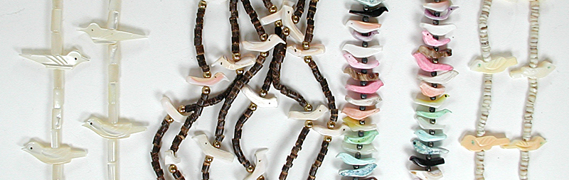 Three single strand bird necklaces approximately 24 to 32 inches long