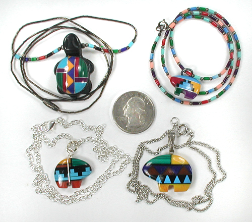 lot of four single-strand inlay necklaces