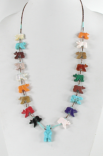 colorful 19 bears and heishi necklace 30 inches long