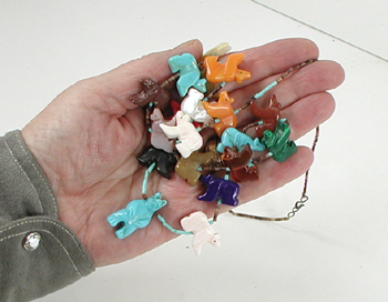 colorful 19 bears and heishi necklace 30 inches long