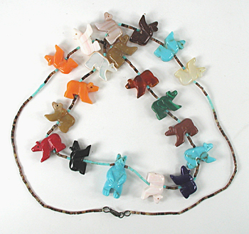 colorful 19 bears and heishi necklace 30 inches long