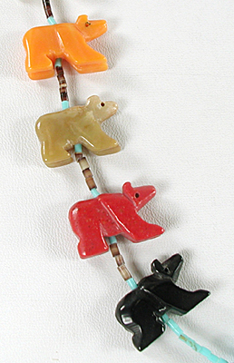 colorful 19 bears and heishi necklace 30 inches long