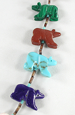 colorful 19 bears and heishi necklace 30 inches long