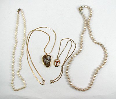 Bargain barn imitation pearls and gold necklaces