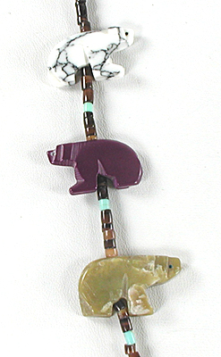 colorful 15 bears and heishi necklace 28 1/2 inches long