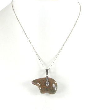 jasper bear pendant with 16 inch chain